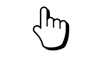 A black outline pointer hand icon with a subtle shadow effect, indicating a click or selection, on a dark transparent background. background removed
