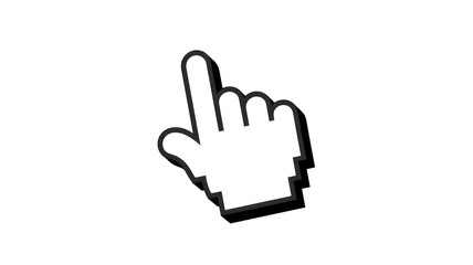 Classic white pixelated hand cursor pointing, with black outline and subtle shadow, ready for clicking or selecting on a digital interface. background removed