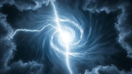 Intense storm vortex with swirling dark clouds and bright lightning strikes creating a powerful - Powered by Adobe