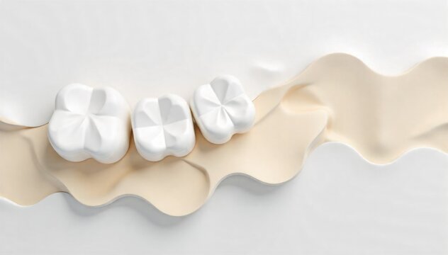 Abstract Dental Restoration Geometric Shapes Representing a Repaired Tooth Cavity Abstract composition of clean, interlocking geometric shapes in shades of white, beige, and light grey, evoking the