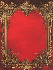 Stunning golden baroque frame on rich red background perfect for elegant invitations and creative projects