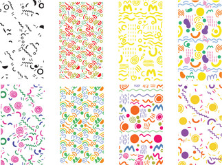 Memphis Style Abstract Shapes Seamless Patterns Collection Keywords: abstract, pattern, seamless