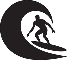 Silhouette of a surfer riding a sea wave icon