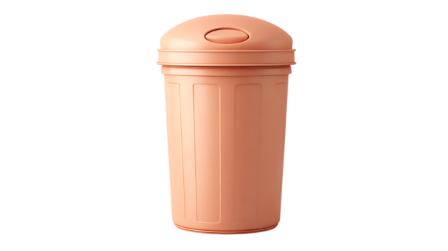 Peach colored plastic trash can with domed lid, waste bin, isolated on transparent background - Powered by Adobe