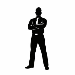 Silhouette of a Confident Businessman with Arms Crossed.