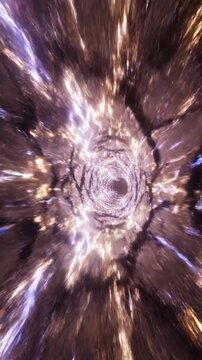 Cinematic perspective traveling at warp speed through a futuristic geometric tunnel with glowing abstract light distortion dark, blue, cosmic