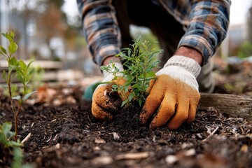 Community members engage in planting activities to enhance local sustainability efforts in a community garden in the fall