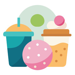 Soft Rounded Cartoon Food Icons with Glossy Shine