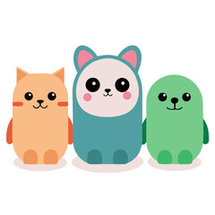 3D Squishy Cartoon Animals Set in Pastel Colors