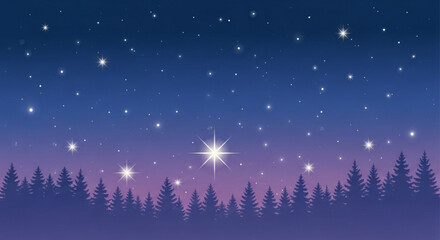 Enchanting starry night sky with forest silhouette, perfect for magical holiday designs, serene backgrounds, and capturing the wonder of winter landscapes