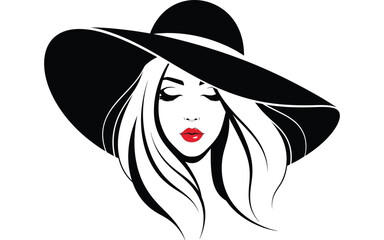Elegant woman in hat with red lips illustration
