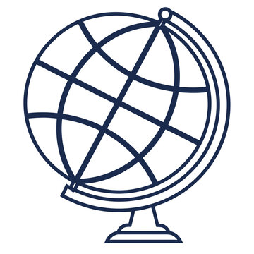 A simple vector icon of a blue globe with network lines on a white background