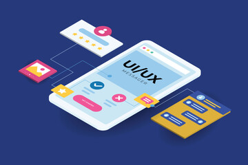 Isometric ui ux design background with geometric shapes and gradients