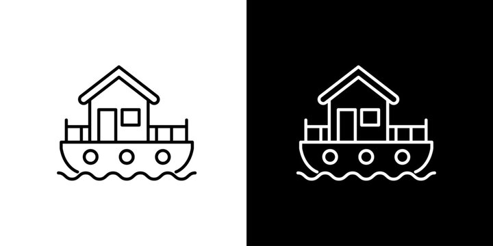 Houseboat line icon vector graphic, a simple floating home and boat house symbol. Editable stroke outline illustration for water transport