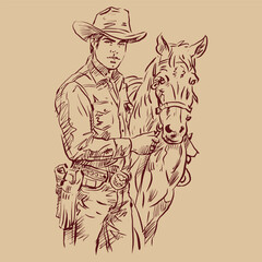 cowboy with his horse vector for illustration card decoration