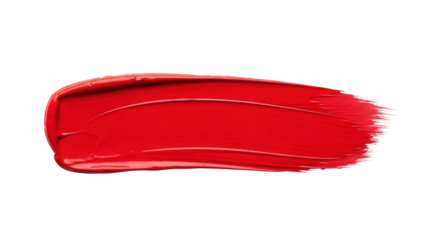 Ultra-realistic, horizontal brushstroke of vibrant rich red acrylic paint with hand-painted texture, isolated on pristine transparent. Concept of a modern bold graphic element