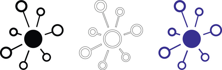 Set of connection icons with network symbols and hub links for business communication eps 10 vector.