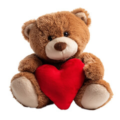 Obraz premium Cute brown teddy bear holding a red heart. Valentine's Day gift and love concept