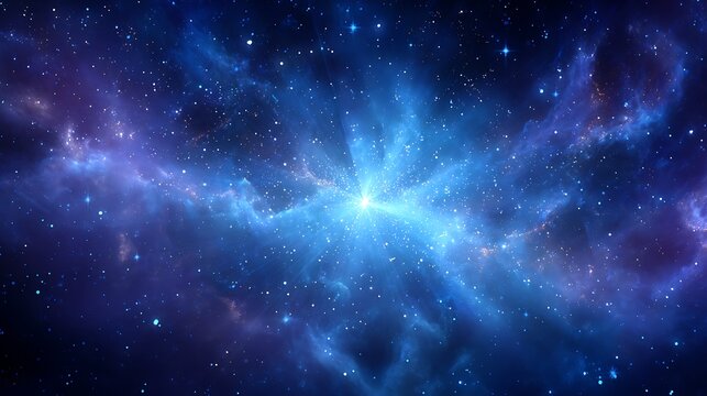 Vast Blue Space Nebula with Bright Star and Cosmic Dust in Deep Universe