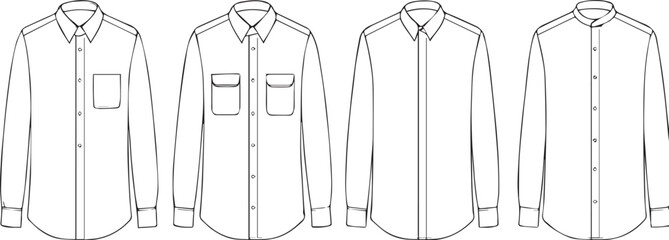 Dress Shirts: A collection of various dress shirts showcased in clean, minimalist design, emphasizing classic collar and button-down elegance.