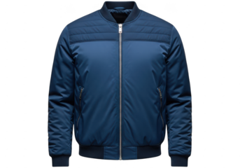 Blue bomber jacket isolated on transparent background for men, stylish and fashionable