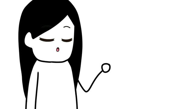 Cartoon Illustration of a Relaxed Person with Eyes Closed and Hand Raised