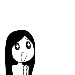 Simple black and white line art of a cute anime girl with sparkling eyes, her face filled with an expression of pure awe and excitement