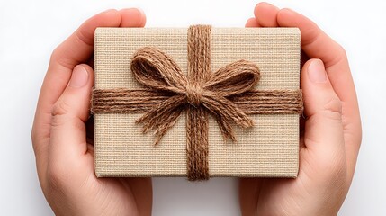 Hands Holding Open Brown Cardboard Box with Tied Kraft Paper Thank You Cards