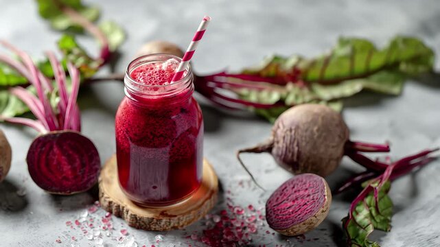 Refreshing beet juice being poured creates dynamic healthy lifestyle video sequence, 4K