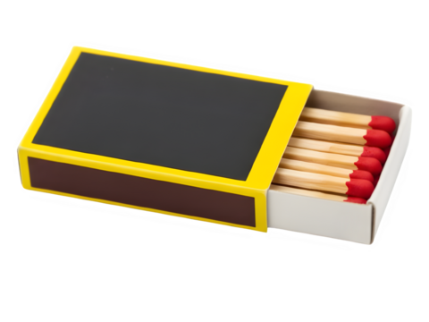 Box of matches with red tips on a black background