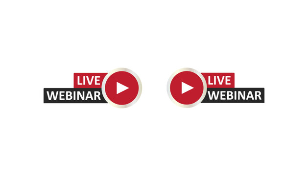 An icon representing a simultaneous online seminar or presentation marked with the text LIVE WEBINAR and a video play icon.