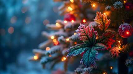 Fototapeta premium Unique Winter Decor on Snowy Tree with Warm Lights