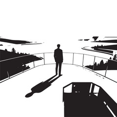 Silhouette of a figure standing in a futuristic landscape that resembles glass and nature