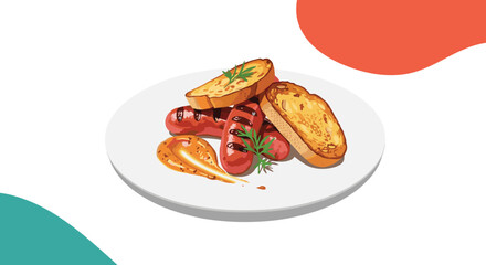 Savor the Flavor Freshly Grilled Sausages with Golden Toast and Tangy Mustard Create a Delicious Lunch or Dinner Plate on Modern Background
