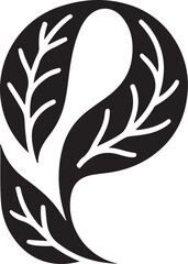 Stylized letter p with leaves silhouette