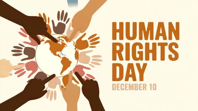 Human rights day concept with diverse hands around globe