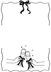 Fototapeta premium Hand drawn coquette frames. Vintage cute borders with ribbon and bow in simple crayon and sketch style. Trendy art for bachelorette party and wedding invitations. Doodle vector illustration 