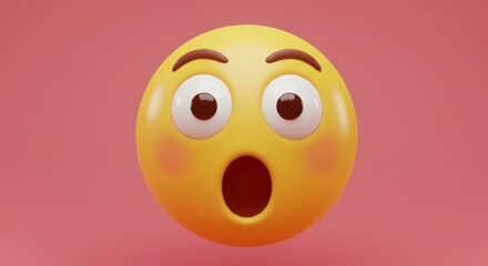 3D rendering of a surprised emoji with big eyes and open mouth expression
