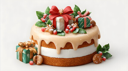 christmas cake on white background