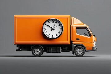 Isolated delivery truck with fast clock showcases speedy service in an urban setting during daylight hours