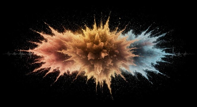 Abstract explosion of vibrant powder colors against a dark background creating dynamic and