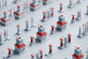 Detailed view of electrical substation showcasing intricate stru