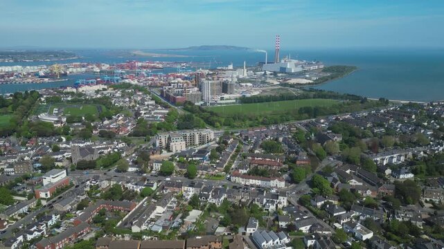 Aerial view of southside Dublin approaching Poolbeg Pensinsula from Ballsbridge area