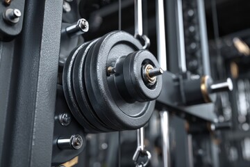 Weight machine with pulleys and discs for strength training at a gym for effective fitness routines