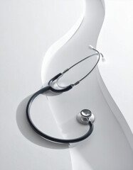 Stethoscope on Abstract White Cutout Surface for Healthcare Branding and Editorial Design Use