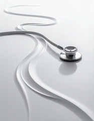 Stethoscope on Clean White Surface with Elegant Shadows for Medical Branding and Editorial Use