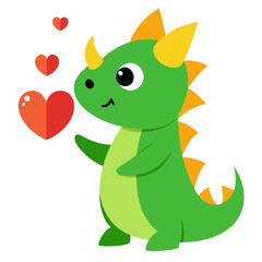 Cute Cartoon Dragon Blowing Fire Hearts