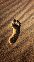 Single Footprint in Golden Sand with Shadows and Ripples