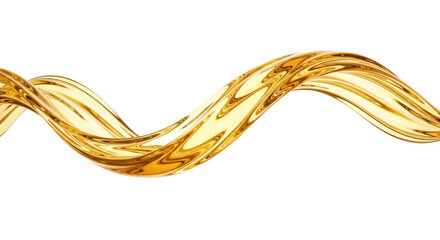 Elegantly curved wave of viscous, translucent, golden liquid, frozen mid-motion, sharp focus, luminous reflections, isolated on transparent. Concept of dynamic growth, liquid assets