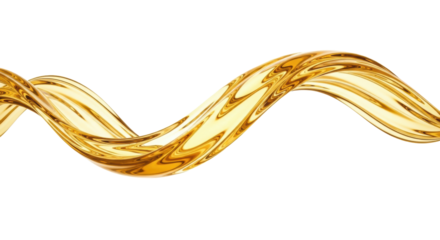 Elegantly curved wave of viscous, translucent, golden liquid, frozen mid-motion, sharp focus, luminous reflections, isolated on transparent. Concept of dynamic growth, liquid assets